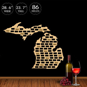 Les grands lacs état du Michigan vin liège carte suspendus bois artisanat carte mur Art maison Bar décor boire jusqu'à vin liège piège cintre