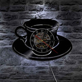 1 pièce tasse à café Design vinyle Record horloge murale café magasin lumière LED avec télécommande Cool salon décor intérieur