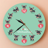 Mignon chi-chi Chihuahueno dessin animé mur Clcok j'aime mon Chihuahua Unique Art mural moderne acrylique horloge murale décorative montre murale