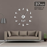 British Shorthair chat Sticker mural décoratif bricolage grande horloge murale gris chat sans cadre chat Silhouette chiffres moderne horloge montre