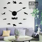 Ocean Sharks mur Art bricolage Stickers muraux horloge murale géante décor nautique grand requin blanc sans cadre enfant chambre grande horloge murale