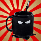 Livraison gratuite 1 pièce créative Ninja Mug noir masque tasse en céramique avec cuillère épée café lait thé tasses nouveauté cadeaux