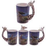 4 pièces tasse en céramique 5 Style Animal poignée tasse avec bambou décalque 12 oz