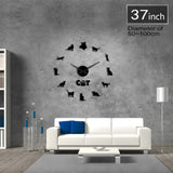 Domestique à poils courts chat abyssinien chat sans cadre bricolage horloge murale grand muet Stickers muraux ethiopie chat salon décor à la maison