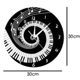 Élégant Piano touches noir et blanc moderne horloge murale Notes de musique vague ronde musique clavier horloge murale mélomane pianiste cadeau