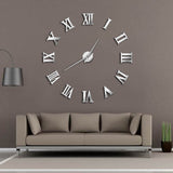 Bricolage moderne grande horloge murale 3D miroir Surface autocollant décor à la maison Art géant horloge murale montre avec chiffres romains grande horloge