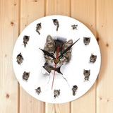 Chatons dans le trou du papier mignon enfant chambre pépinière horloge murale Kitty jouer moderne horloge murale chat Art décor imprimé montre murale