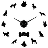 Berger allemand bricolage horloge murale Deutscher Schferhund horloge murale géante avec grandes aiguilles effet miroir loup alsacien chien Art mural