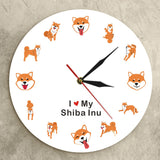 Shiba Inu chien Animal de compagnie moderne horloge murale chambre d'enfants dessin animé Animal mur Art garde-temps pinceau japonais chien Shiba Ken horloge montre