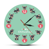 Mignon chi-chi Chihuahueno dessin animé mur Clcok j'aime mon Chihuahua Unique Art mural moderne acrylique horloge murale décorative montre murale