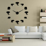 Animaux de la Jungle éléphant bricolage grande horloge murale décor à la maison Design moderne effet miroir géant sans cadre éléphants montre de horloge à faire soi-même