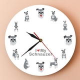 J'aime Schauzer décoration murale suspendue montre murale Miniature Schnauzer dessin animé Style imprimé horloge murale Schnauzer propriétaires décor à la maison
