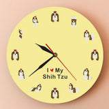 Shih Tzu pépinière Animal chien horloge murale chinois Lion chien enfant chambre dessin animé décor mural chrysanthème chien race suspendus montre murale
