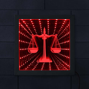 Échelle de la Justice loi avocat symbole LED miroir infini élégant cabinet avocat bureau tribunal éclairage mur décor LED miroir