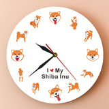 Shiba Inu chien Animal de compagnie moderne horloge murale chambre d'enfants dessin animé Animal mur Art garde-temps pinceau japonais chien Shiba Ken horloge montre