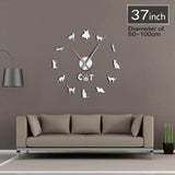 Domestique à poils courts chat abyssinien chat sans cadre bricolage horloge murale grand muet Stickers muraux ethiopie chat salon décor à la maison