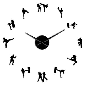 Coréen arts martiaux Taekwondo chiffres bricolage géant horloge murale Kickboxing karaté gars Stickers muraux décoratifs grande horloge murale montre