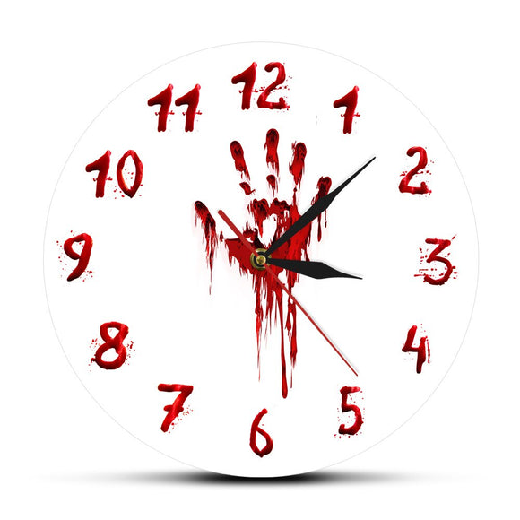 Horloge murale sanglante main horreur imprimé à la main Halloween Slasher nouveauté Zombie effrayant horloge murale mal mort mur Art montre garde-temps