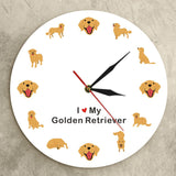 Chien de bande dessinée Golden Retriever animal de compagnie imprimé horloge murale chien race horloge suspendue moderne montre murale chien Golden Retriever cadeau commémoratif