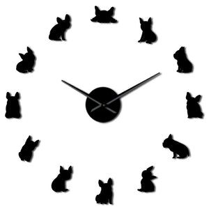 Bouledogue français bricolage horloge murale géante France chien domestique grande horloge murale moderne Frenchie montre murale Dod races chien amoureux cadeau