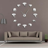 Animaux de la Jungle éléphant bricolage grande horloge murale décor à la maison Design moderne effet miroir géant sans cadre éléphants montre de horloge à faire soi-même