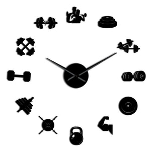 Sport Gym équipement bricolage mur Art autocollants Fitness haltère géant horloge murale sans cadre grande montre murale entraînement formateurs cadeau