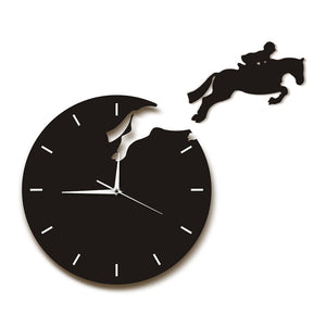 Horseriding Art mural cavalier sautant de l'horloge cavalier à cheval sautant horloge murale suspendus montre cadeau équestre trienne