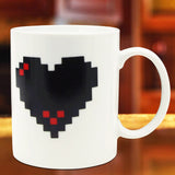 Livraison gratuite 1 pièce Cool sensible à la chaleur Pixel amour coeur tasse changement de couleur en céramique évolution tasse bureau café thé tasses et tasses