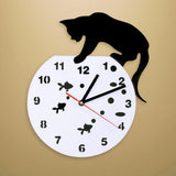Chat sur un Fishbowl Adorable horloge murale Art chat et poisson décor maison chasseur Kitty chat moderne horloge murale chat Pet amoureux cadeau