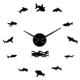 Ocean Sharks mur Art bricolage Stickers muraux horloge murale géante décor nautique grand requin blanc sans cadre enfant chambre grande horloge murale