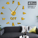 British Shorthair chat Sticker mural décoratif bricolage grande horloge murale gris chat sans cadre chat Silhouette chiffres moderne horloge montre