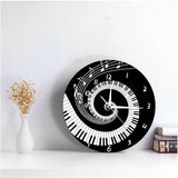 Élégant Piano touches noir et blanc moderne horloge murale Notes de musique vague ronde musique clavier horloge murale mélomane pianiste cadeau