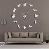 Bricolage teckel mur Art wiener-chien chiot chien Pet sans cadre géant horloge murale avec effet miroir saucisse chien grande horloge murale montre