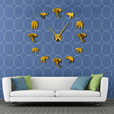 Animaux de la Jungle éléphant bricolage grande horloge murale décor à la maison Design moderne effet miroir géant sans cadre éléphants montre de horloge à faire soi-même