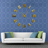 Bricolage moderne grande horloge murale 3D miroir Surface autocollant décor à la maison Art géant horloge murale montre avec chiffres romains grande horloge