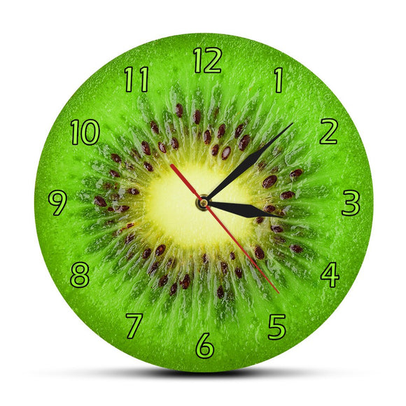 Fruits d'été Kiwi conçu vert horloge murale Kiwi fruits frais tranche horloge ronde Actinidia Berry cuisine décor mural horloge montre