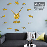 Ocean Sharks mur Art bricolage Stickers muraux horloge murale géante décor nautique grand requin blanc sans cadre enfant chambre grande horloge murale