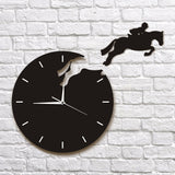 Horseriding Art mural cavalier sautant de l'horloge cavalier à cheval sautant horloge murale suspendus montre cadeau équestre trienne