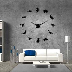 Jurassique dinosaures mur Art t-rex bricolage grande horloge murale enfants chambre décoration géant sans cadre horloge murale Dino moderne horloge montre