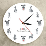 J'aime Schauzer décoration murale suspendue montre murale Miniature Schnauzer dessin animé Style imprimé horloge murale Schnauzer propriétaires décor à la maison