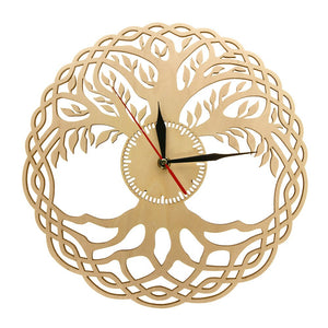 Horloge murale moderne géométrie sacrée fait main chef d'oeuvre rustique bois arbre de vie horloge murale arbre infini décor maison Zen