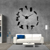 Bricolage salon de coiffure horloge murale géante avec effet miroir outils de barbier décoratif sans cadre horloge montre coiffeur barbier Art mural