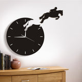 Horseriding Art mural cavalier sautant de l'horloge cavalier à cheval sautant horloge murale suspendus montre cadeau équestre trienne