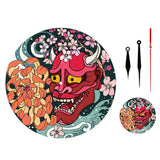 Gothique rouge Oni démon masque horloge murale japonais Sakura pivoine fleur mur Art japon Sherpa mal rouge mort décor à la maison horloge montre