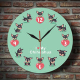 Mignon chi-chi Chihuahueno dessin animé mur Clcok j'aime mon Chihuahua Unique Art mural moderne acrylique horloge murale décorative montre murale