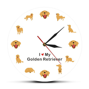 Chien de bande dessinée Golden Retriever animal de compagnie imprimé horloge murale chien race horloge suspendue moderne montre murale chien Golden Retriever cadeau commémoratif