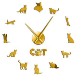 Domestique à poils courts chat abyssinien chat sans cadre bricolage horloge murale grand muet Stickers muraux ethiopie chat salon décor à la maison