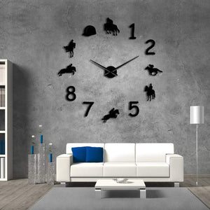 Equestrians grande horloge murale ferme décor à la maison Cowboys Design moderne horloge murale géante rodéo équitation bricolage montre murale