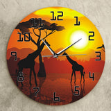 Horloge murale décorative Art mural girafe Serengeti coucher de soleil africain Savannah Safari décor mural montre murale