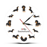 Mignon Doxie dessin animé Style teckel horloge murale chien race garde-temps saucisse chien moderne mur montre avec dire j'aime teckel